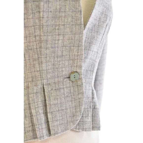 70s Vintage Gray Peplum Blazer Womens S Mod Windowpane Plaid Puff Sleeve Jacket - Picture 2 of 6